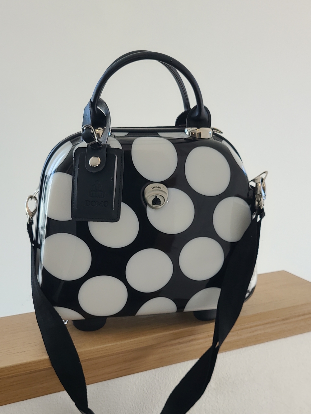 Domo Hard Shell Black & White Polka Dot Dome Satchel
